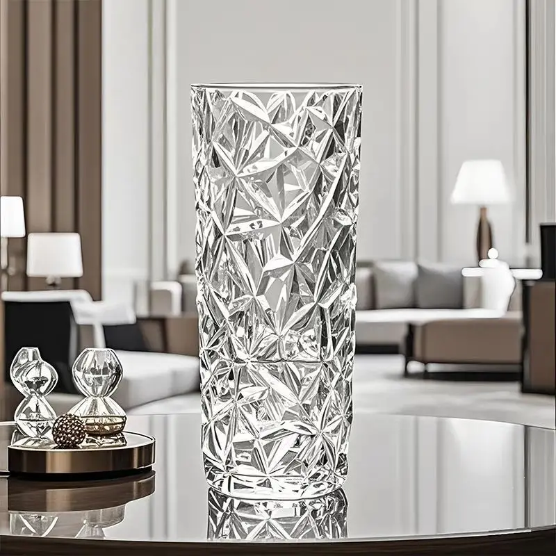 Luxury Glacier Pattern Glass Vase Transparent Creative Water Condensation Vase Home Decoration Aesthetics Home Decoration
