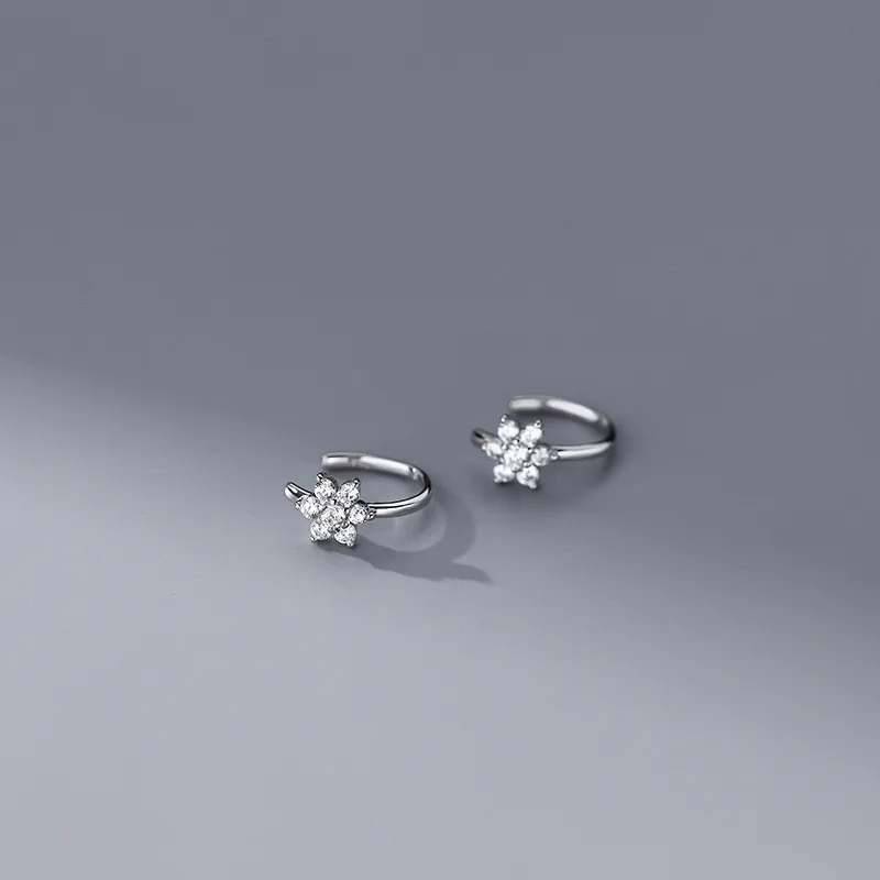 925 Sterling Silver Zircon Flower Ear Cuffs for Women Korean Sweet  Simple All-match Earrings Without Piercing