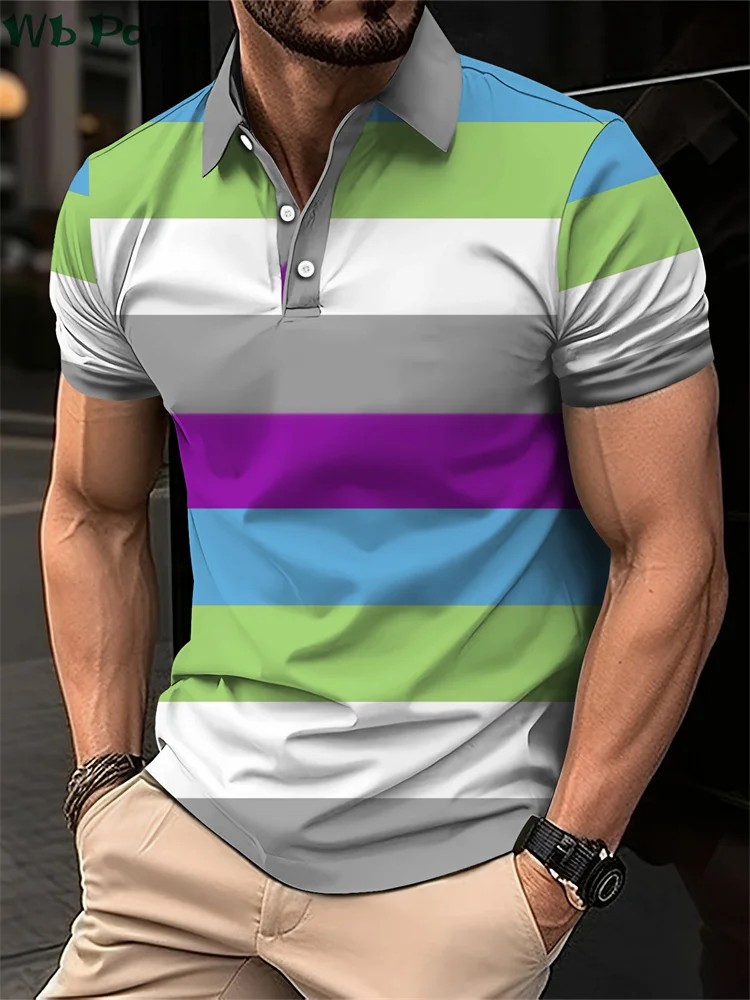 

Striped Print Men's Shirts Simple Shirts for Men Polo Street Men's Clothing Loose Mens Polo Shirts Casual Polo Shirt for Men Top