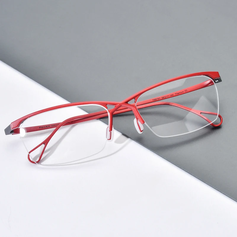 Titanium Eyeglass Frame Men New Brand Design Semi-Rimless Square Glasses Half-Rim Japanese Ultralight High-Quality Eyewear 85757