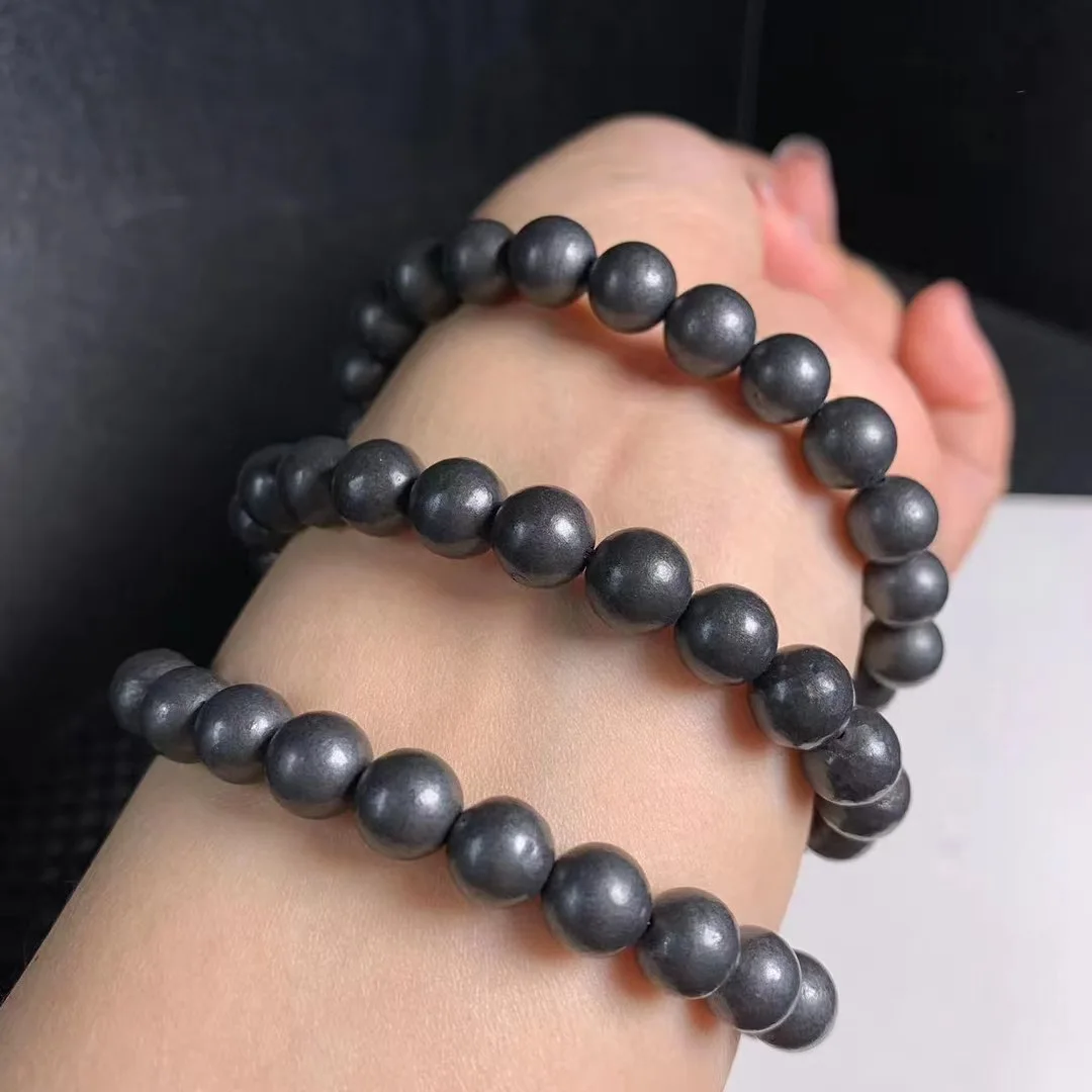 PANGEM-Wholesale 1pcs 100% Natural Russia Shungite Bracelet,Healing Stone Bead 6mm 8mm 10mm 12mm 14mm,Real Shungite Bead