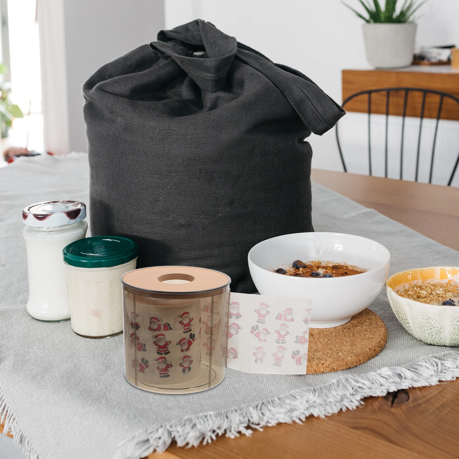 

Round Toilet Paper Dispenser Plastic Roll Paper Box Wood Lid for Living Room Kitchen Bathroom Storage Tissue Boxes