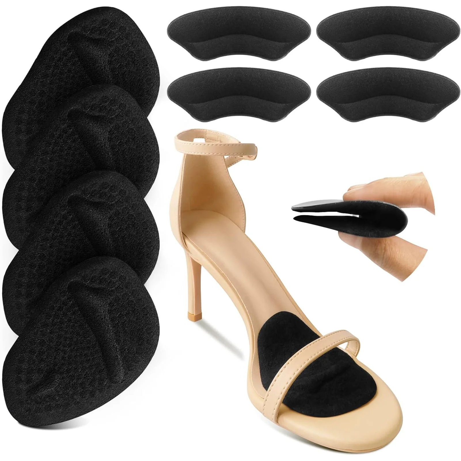 

GEL Thickened Forefoot Pads and Heel Cushions Set 2 Pairs Black Arch Support Heel Non-Slip Comfort for High Heels