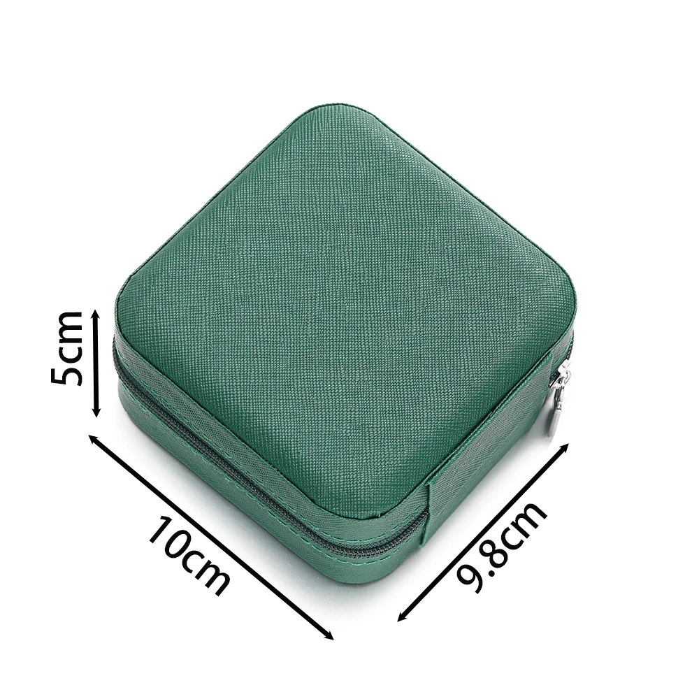 1pc Double Storage Box Ring Earrings Organization Small Fine Grid Pattern Palm Zipper Bag Large Flap Leather Double Box