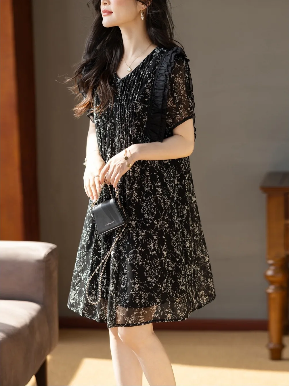 Grande taille imprimé fleuri ort Sve Dr Midi jupe trapèze Bla trajet Sle taille ample été nouveauté femmes Dr