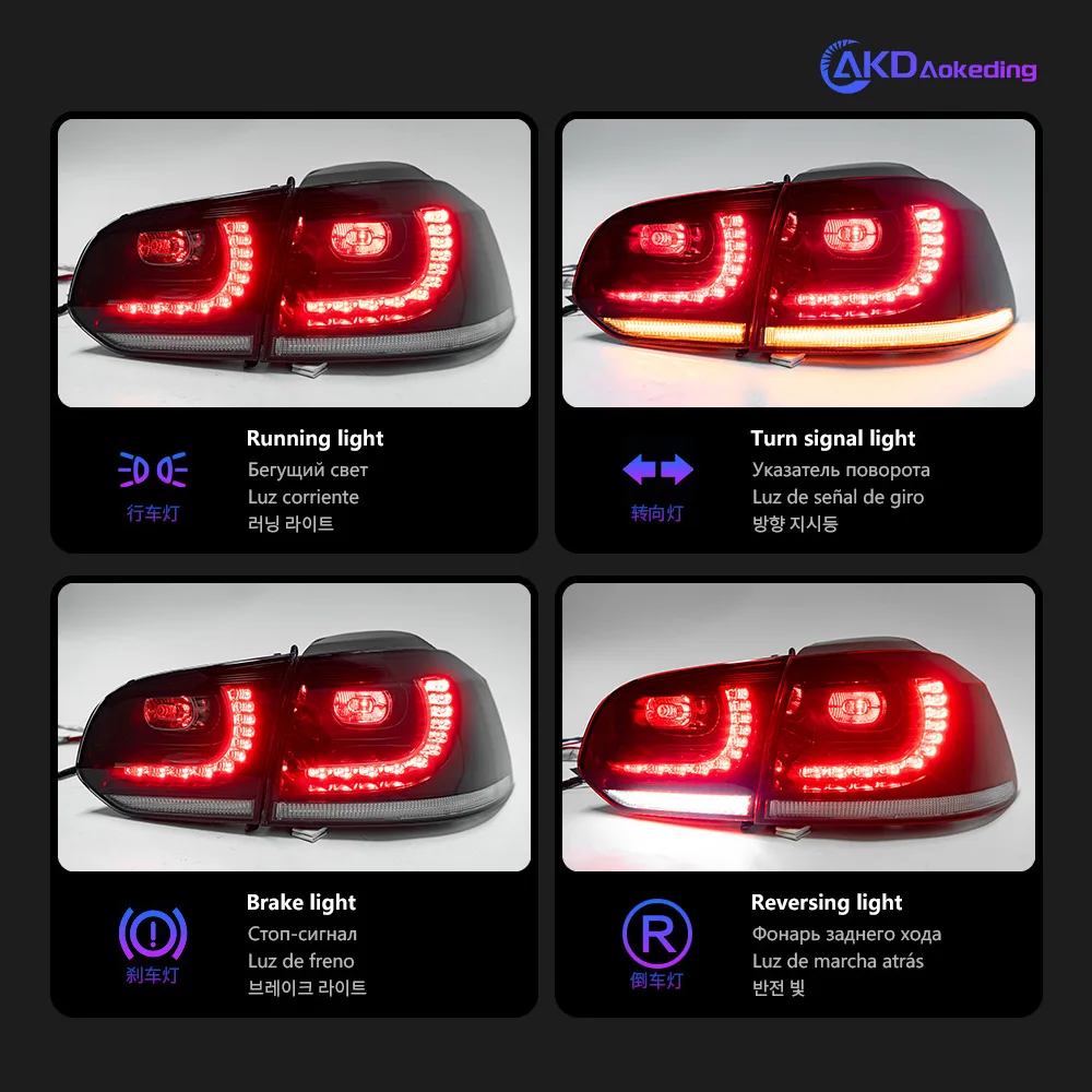 Car Lights For Golf 6 2009-2012 R20 Golf6 MK6 LED Auto Taillights Assembly Rear Dynamic Lamp Highlight Tools Accessories