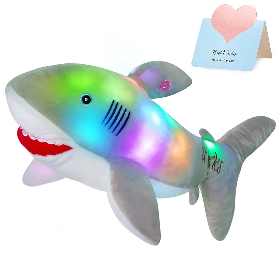 50cm Light-up Shark Stuffed Glow LED Plush Toy  Luminous Toy High Quality Blue Grey Shark Doll Pillow Gifts for Kids PP Cotton