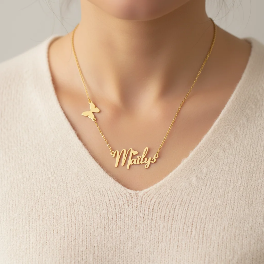 

Custom Name Butterfly Necklace Stainless Steel Personalized 18K Gold Plated Heart Chain Letters Pendant Jewelry for Woman Gift