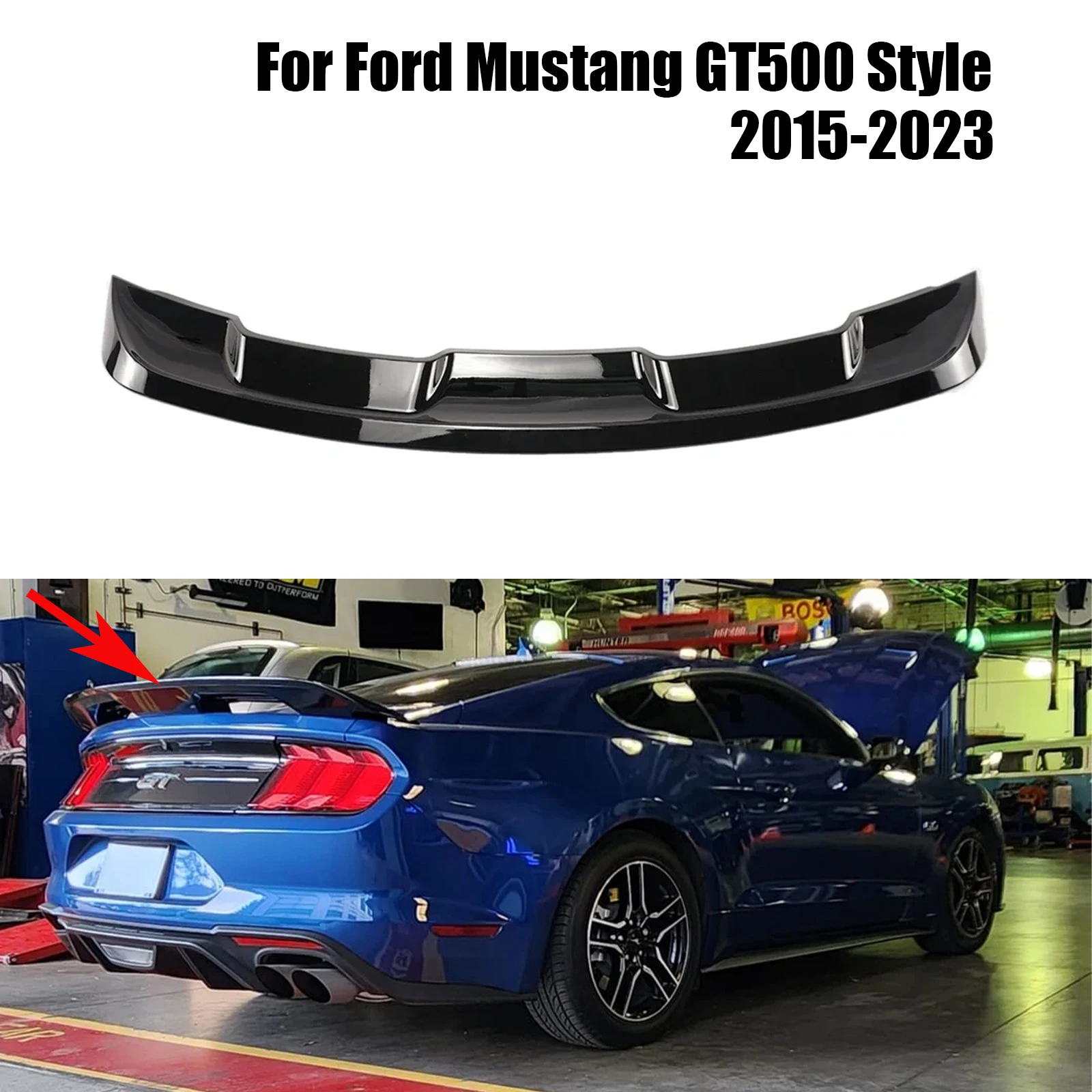 Auto Heckspoiler Flügel Für Ford Mustang 2015-2023 GT500 Stil Schwanz Flügel Diffusor Stamm Lip Splitter Glänzend schwarz Carbon Look