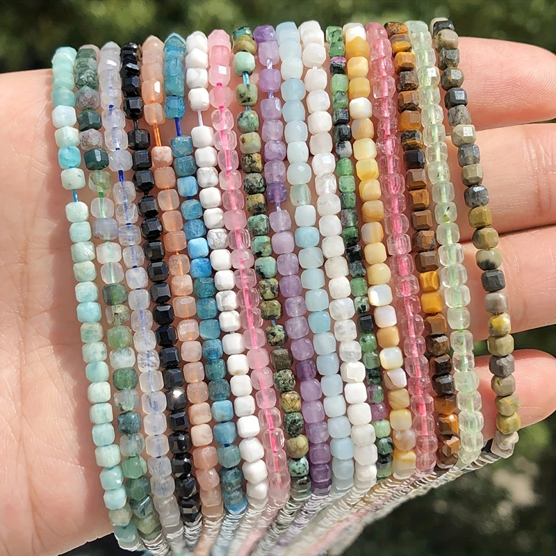 Naturstein, quadratisch facettiert, Amethyst, Quarz, Granat, Labradorit, Würfel-Abstandshalter-Perlen für die Schmuckherstellung, DIY-Armband, Halskette – Detail 4