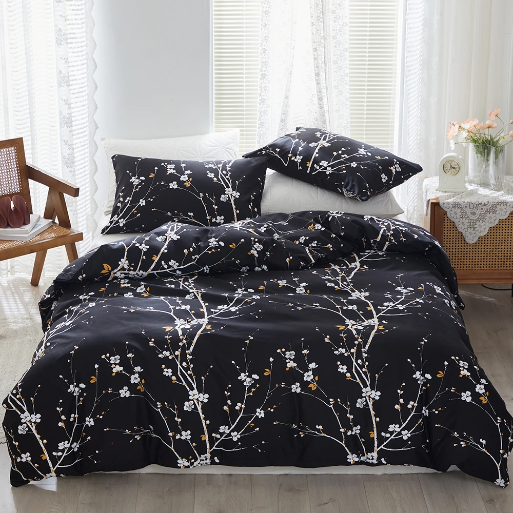 

Queen Size Plum Blossom Duvet Cover Set Skin Friendly Comfortable And Durable Double Bedding with Quilt Cover/Pillowcases 2-3PCS