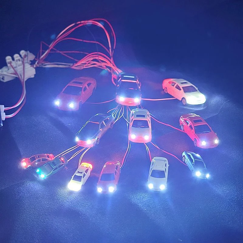 20Pcs Model Car with Led Light 12V Plastic Car HO N Scale Train Layout railway railroad Building Scenery 1:75 1:87 1:150 1:200