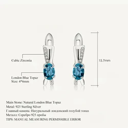 GEM'S BALLET 1.14Ct Natural London Blue Topaz Gemstone Clip Earrings 925 Sterling Silver Classic Earrings For Women Fine Jewelry