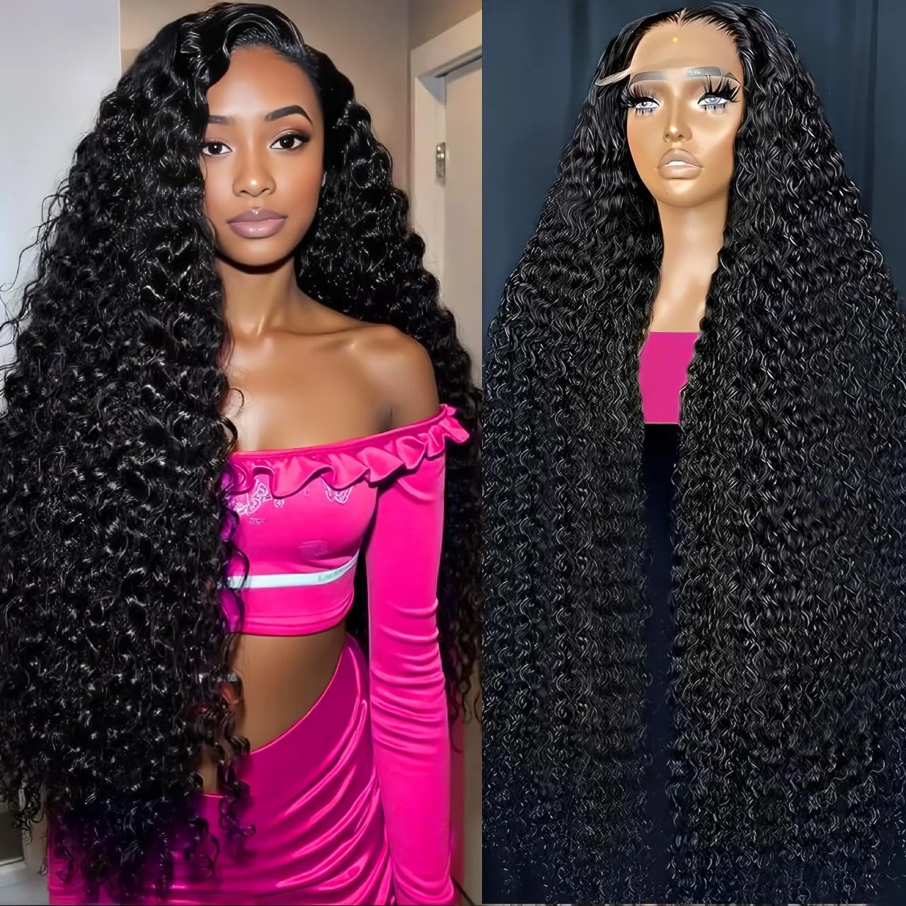 

46-дюймовый глубокий волнистый 13x6 HD парик из натуральных волос на кружеве спереди Remy Curl 360 Полный парик фронтальной части шнурка Человеческие волосы для чернокожих женщин Плотность 200