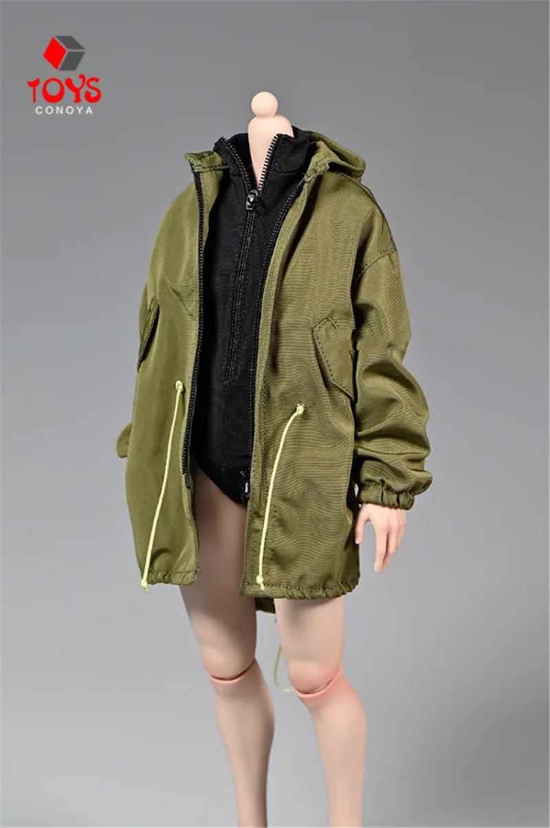 Trench coat feminino do exército verde, Hip Hop solto, modelo de roupas casuais, boneco corpo de ação, escala 1:6, 12 polegadas, moda