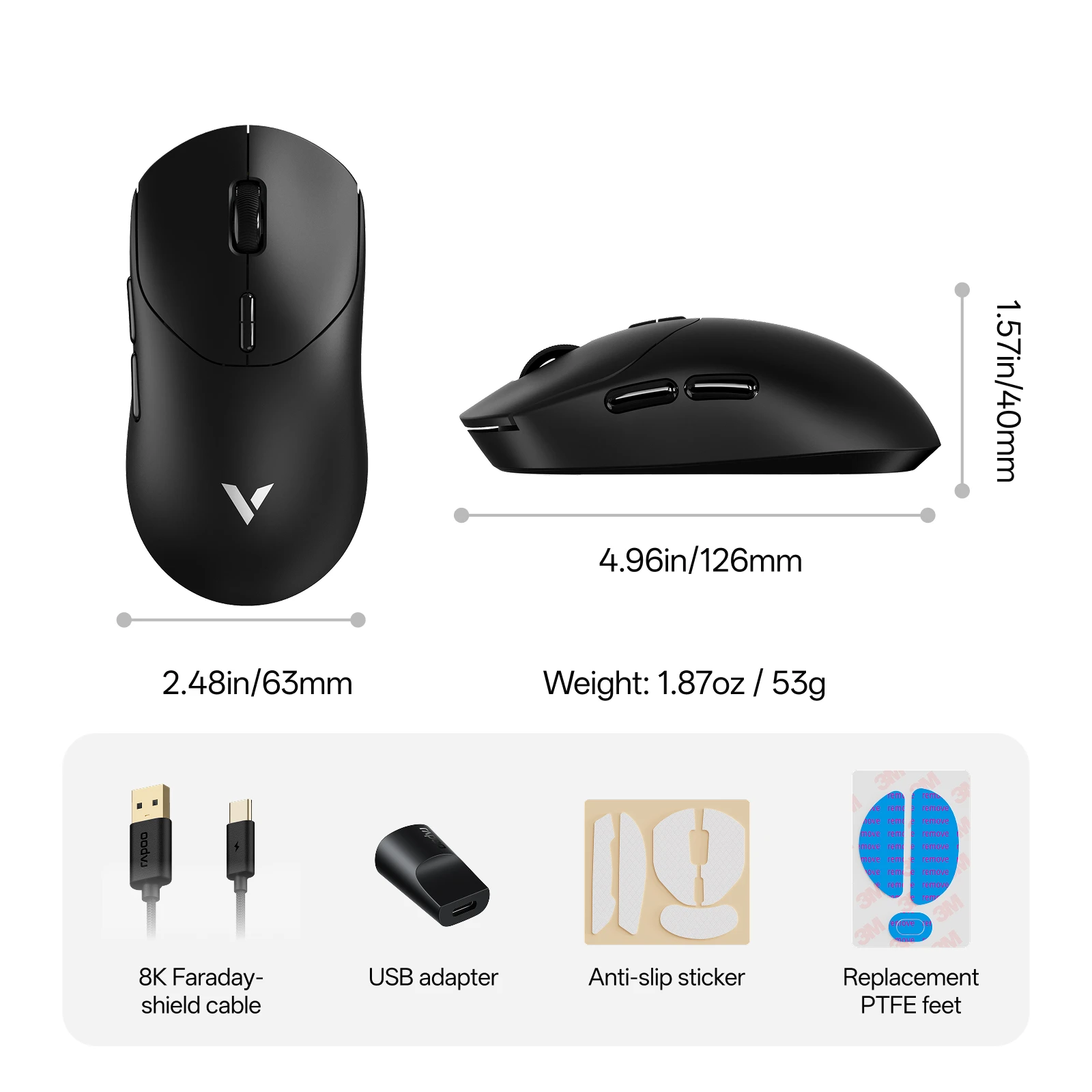 Rapoo VT2 Wireless Gaming Mouse True 8K Wireless Polling Rate Esports Grade 53g Lightweight 26000DPI Up to 500 Hr Battery Life image 6