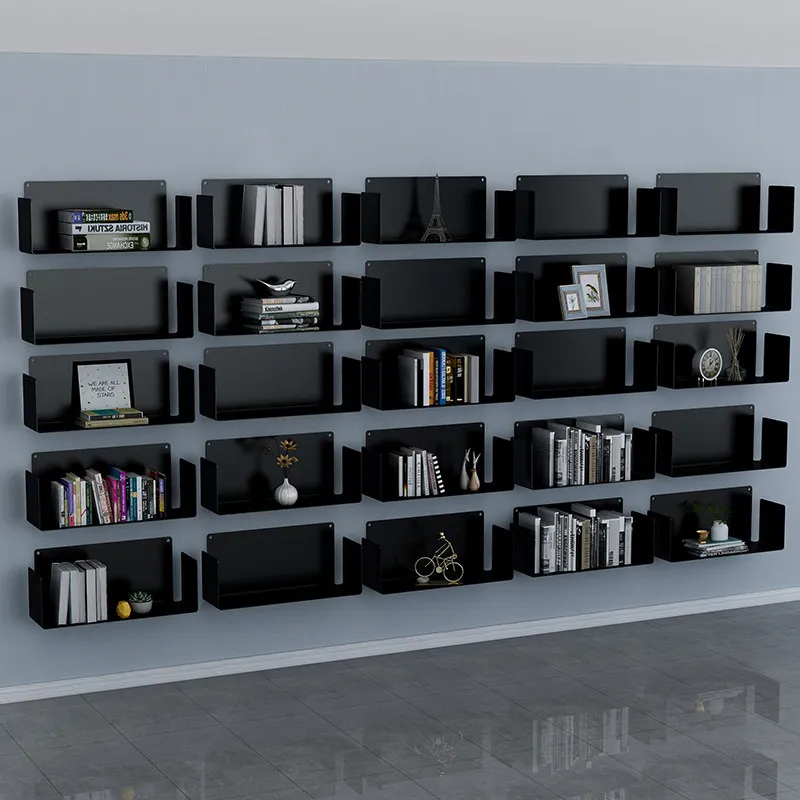 Nordic Wall-Mounted Bookshelf Minimalist Office Magazine Racks Iron Wall Decor with Floating