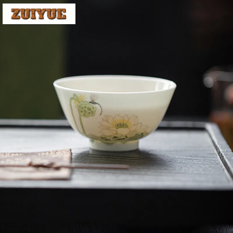 100ml Jingdezhen Handmade Master Cup Household Handpainted Lotus Teacup Ancient Meditation Cup Chinese Tea Set Decoration Gift