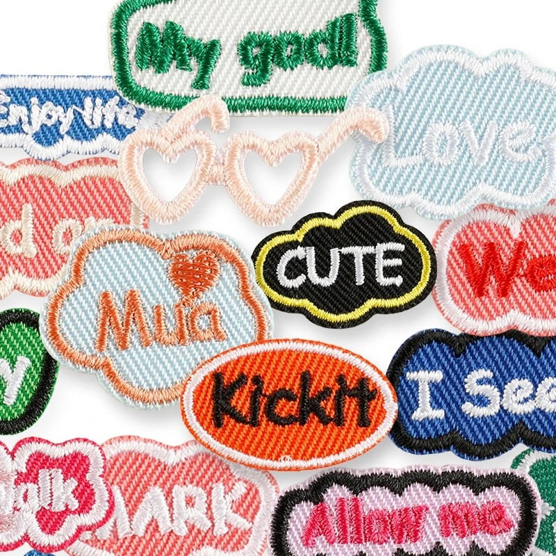 18 Stück Buchstaben-Dekorations-Aufnäher für Kleidung, Jacken, Näh-Aufnäher, Abzeichen, Aufkleber, Applikationen, DIY, Stoff, niedlich – Detail 6