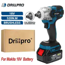 Drillpro 520N.m Brushless Electric Impact Wrench with One Battery Ratchet Cordless 1/2 inch  Screwdriver for Makita 18V Battery