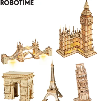 Robotime Rolife DIY 3D Tower Bridge Big Ben Famous Building Wooden Puzzle Game Easy Assembly Toy Gift for Children Teenage Adult