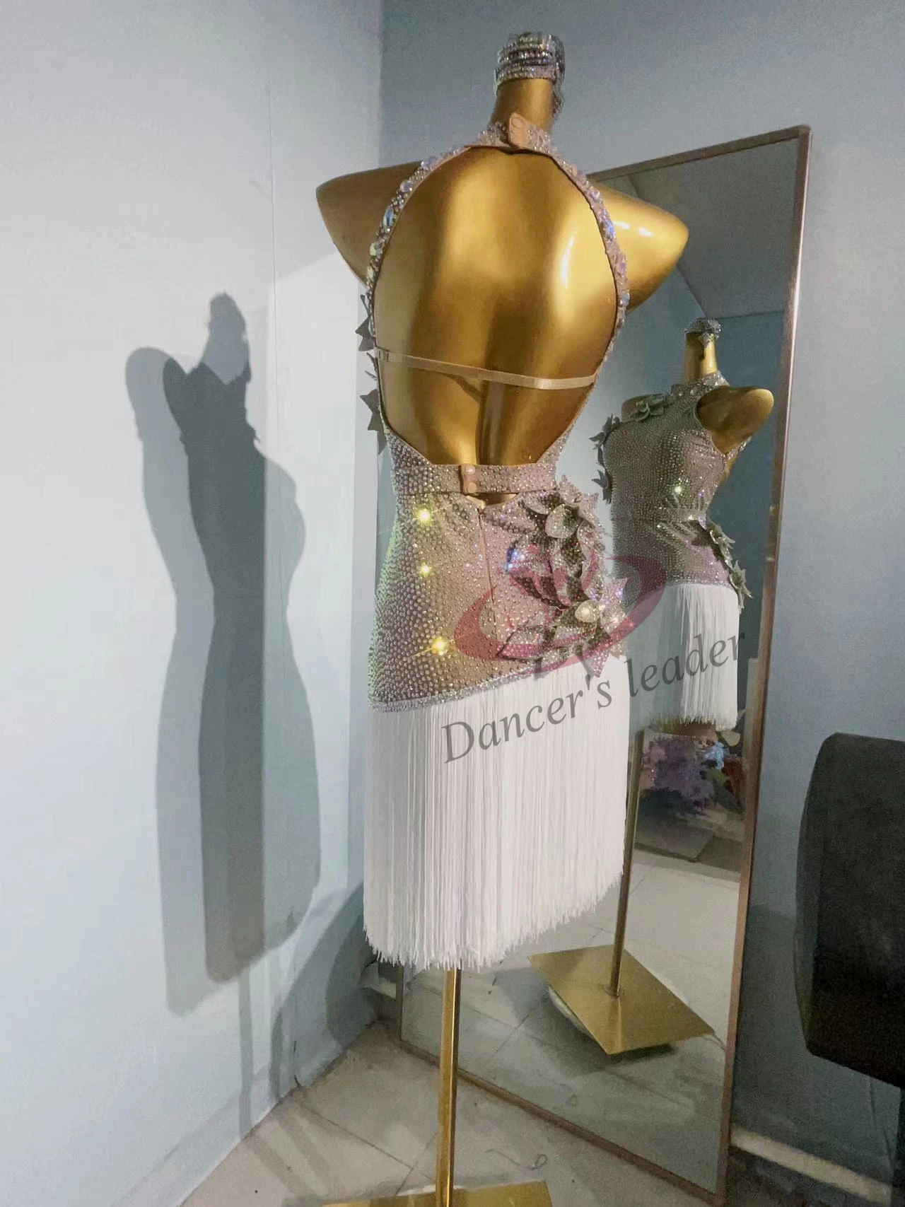 라틴 댄스 대회 여성 하이 엔드 맞춤형 어린이 전체 다이아몬드 꽃 술 룸바 차 탱고 블랙 풀 드레스