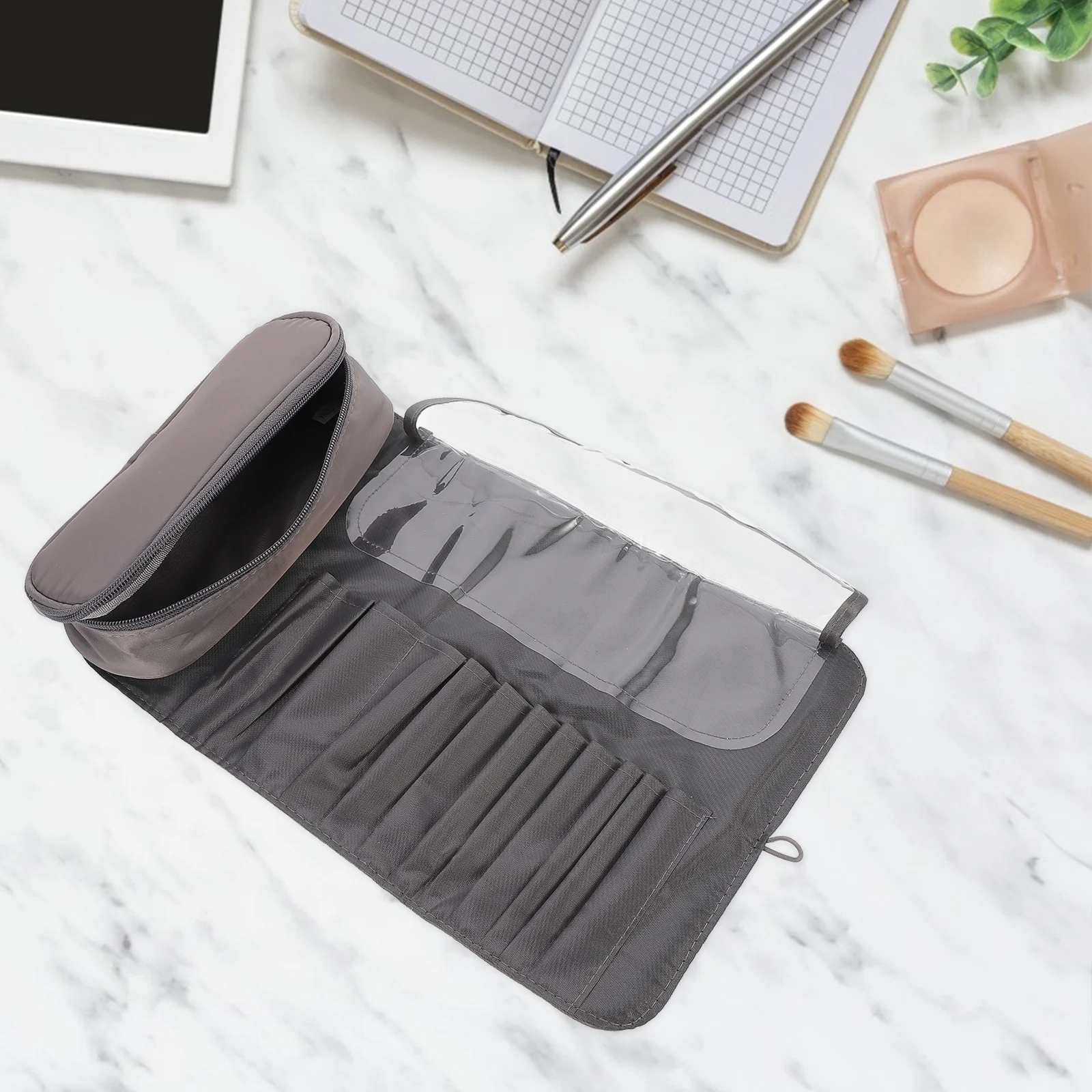 

Makeup Brush Organizer Bag Cloth Durable Safe Lightweight Portable Storage Toiletries Cosmetics Razor Pouch Folding Simple
