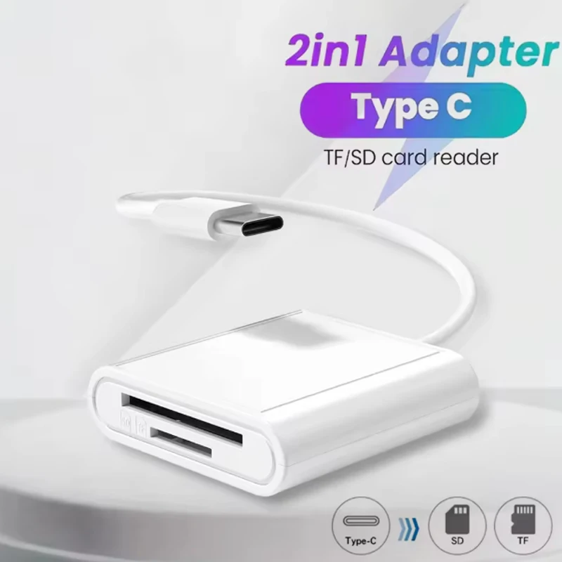 

Type-C to SD/TF Card Reader OTG Adapter for iPad 16 15 Pro Samsung Huawei 2-in-1 Memory Card Converter with Fast Data Transfer