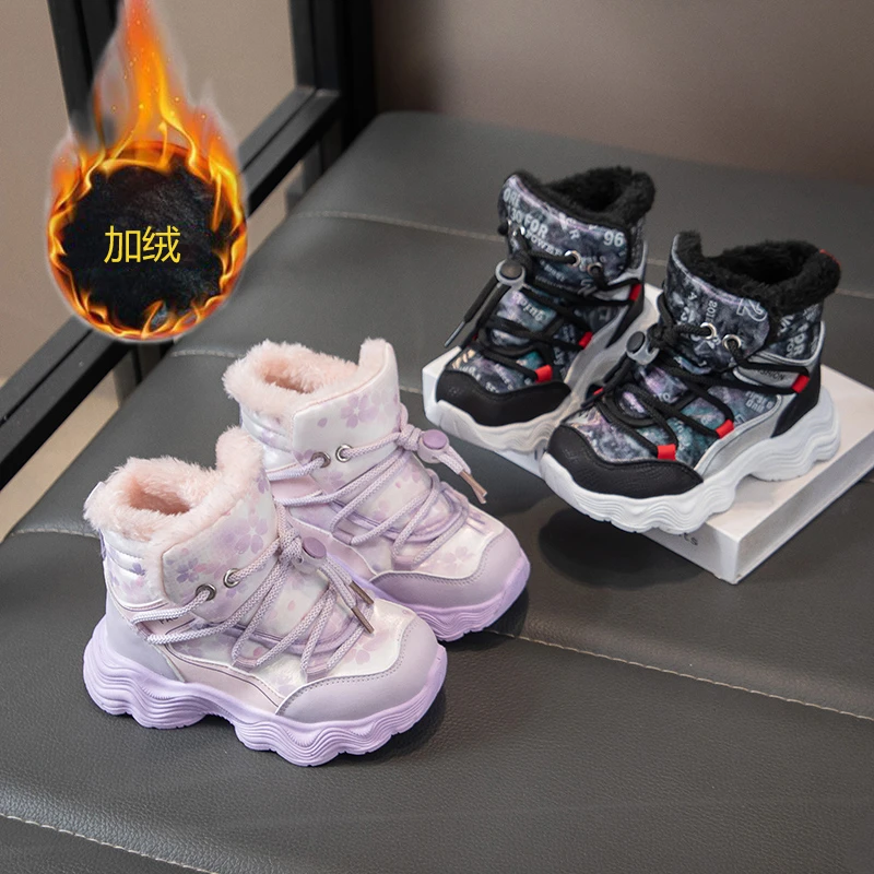 

Новинка 2023 года, детские повседневные хлопковые ботинки для девочек и мальчиков, зимняя новая модная стильная нескользящая универсальная теплая обувь с мягкой подошвой