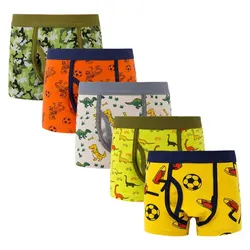 5Pcs Boys Cute Cartoon Pattern Comfortable Cotton Boxers Elastic