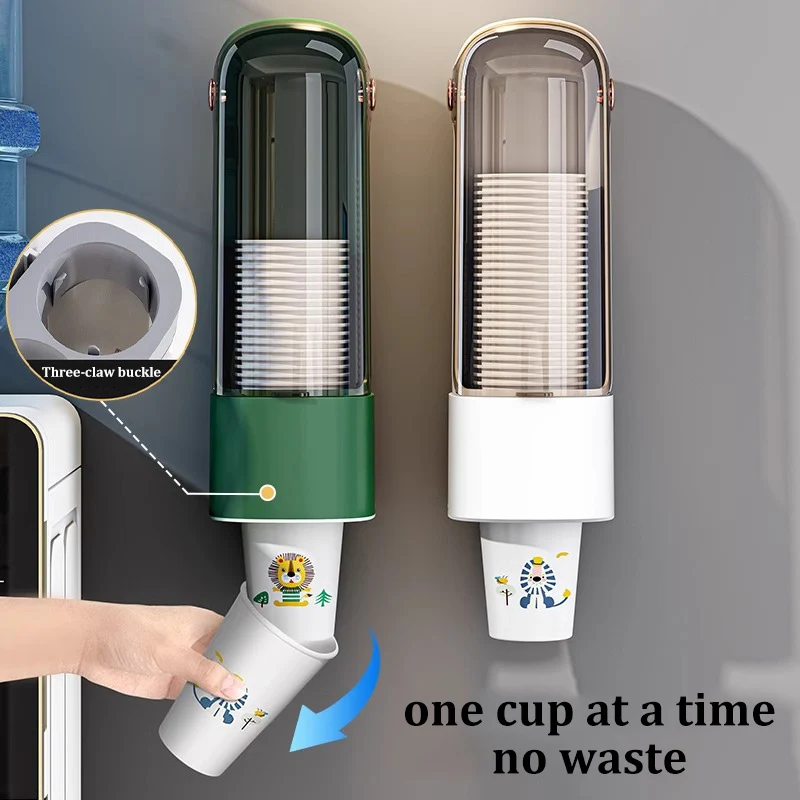 موزع أكواب للاستعمال مرة واحدة بدون حفر، حامل أكواب ورقية مثبت على الحائط، رف تخزين الأكواب المقاوم للغبار #5