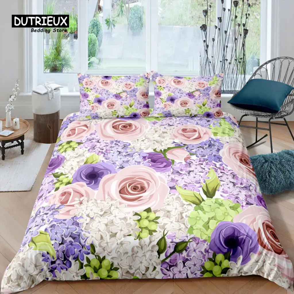 

Home Living Luxury 3D Purple Rose Bedding Set Duvet Cover Set Pillowcase Kids Bedding Set Queen and King EU/US/AU/UK Size