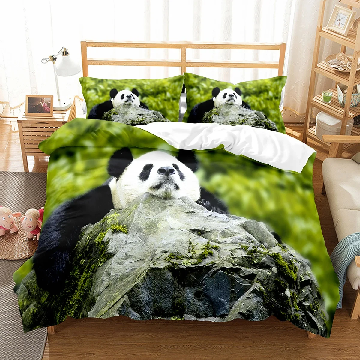 Cute Panda Duvet Cover Bamboo Single Queen Bedding Set Wild Bear Cute Animal Rustic Farmhouse Comforter Cover Nature Quilt Cover