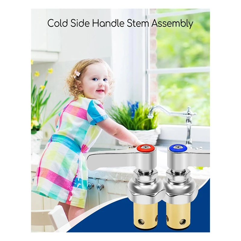 NEW-Handle Stem Assembly Fits For Brass Faucets Replace,Blue-Cold And Red-Hot Side Spindle Assembly Valve Replacement Part