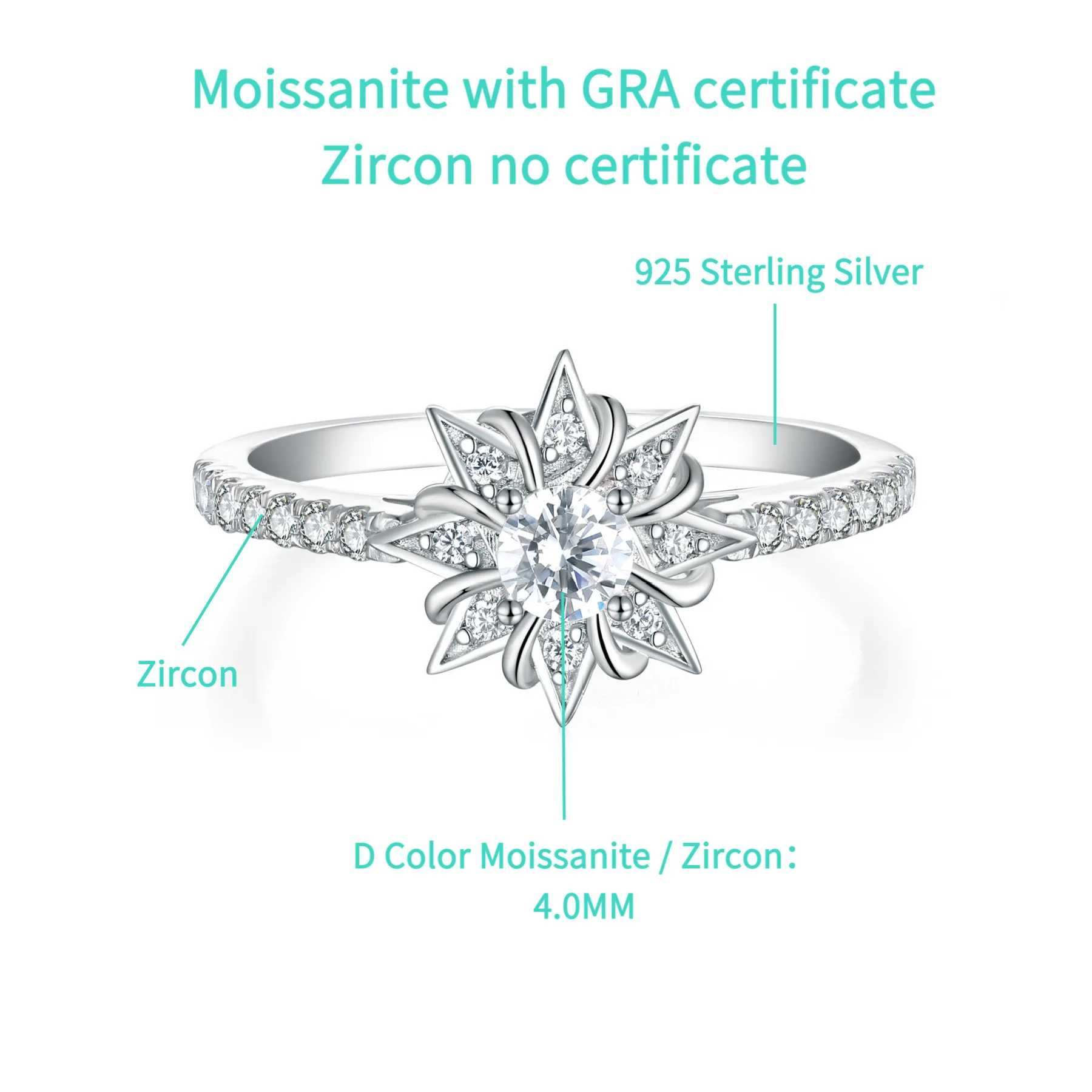 JH 0.3CT مويسانيتي 925 خاتم فضة للنساء D اللون الساطع مويسانيتي الأحجار الكريمة خاتم الخطوبة غرامة مجوهرات مختبر الماس #6