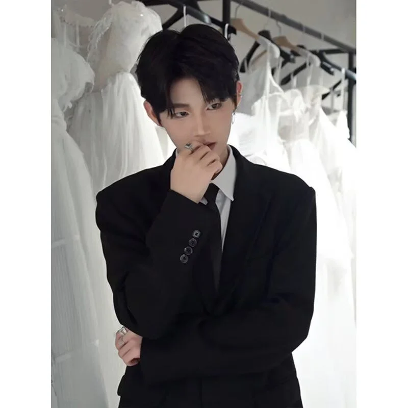 Herren Slim Fit Korean Sle Long Sve Busin Freizeitmantel Jaet Youth Professional Einreiher Große Größe