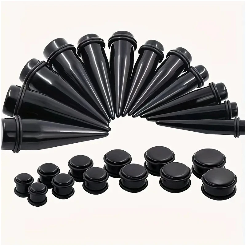Tapones cónicos para oreja de túnel de carne negra Punk, pendientes de calibre expansor, joyería para el cuerpo, Piercing de estiramiento acrílico de 1,6-25mm, 2 uds.