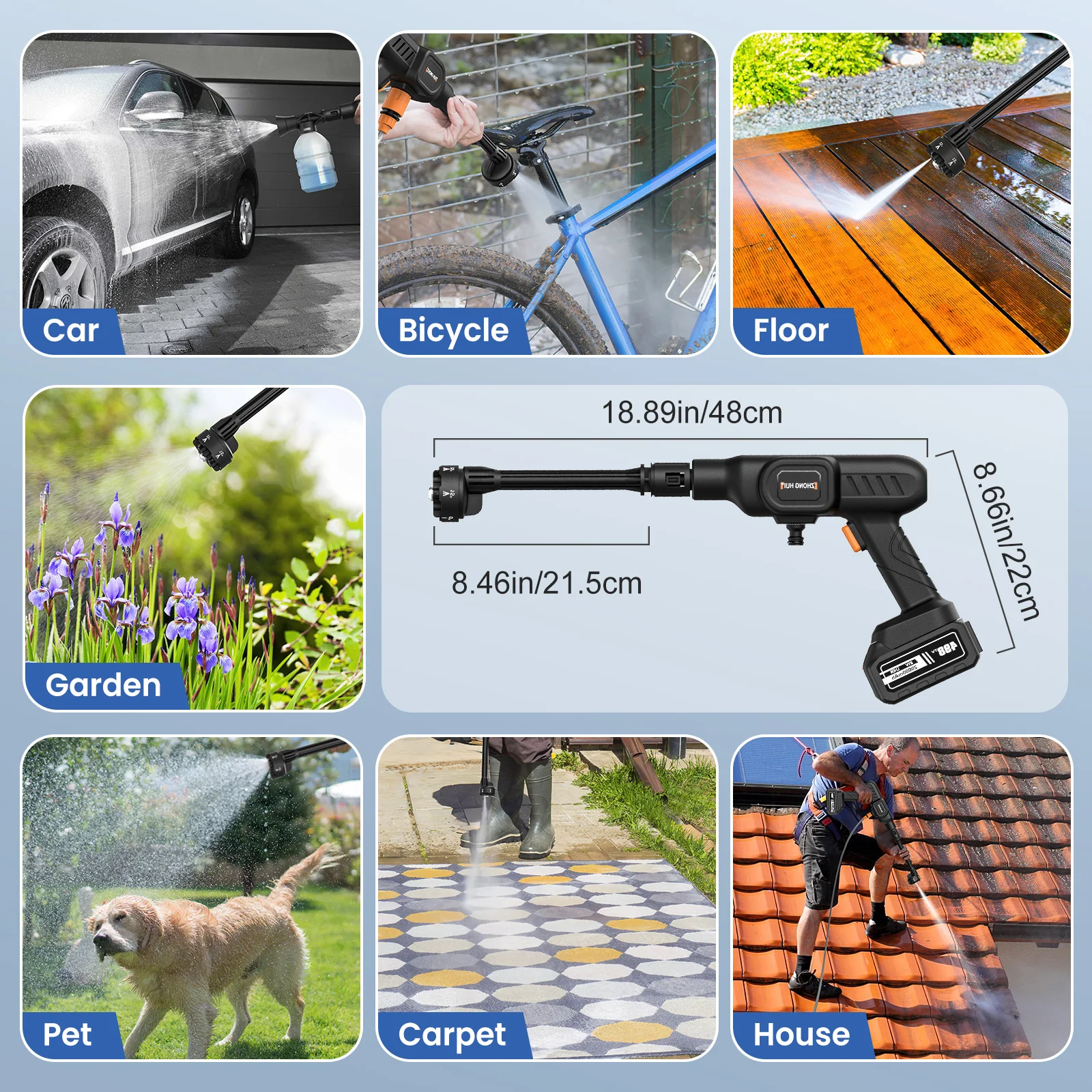 21V Akku-Autowaschmaschine, 60 Bar Hochdruckreiniger, 10000/20000mAh Lithium-Akku, selbstansaugende Wasserpumpe, 10L/min Durchfluss für Autowäsche und Gartenbewässerung