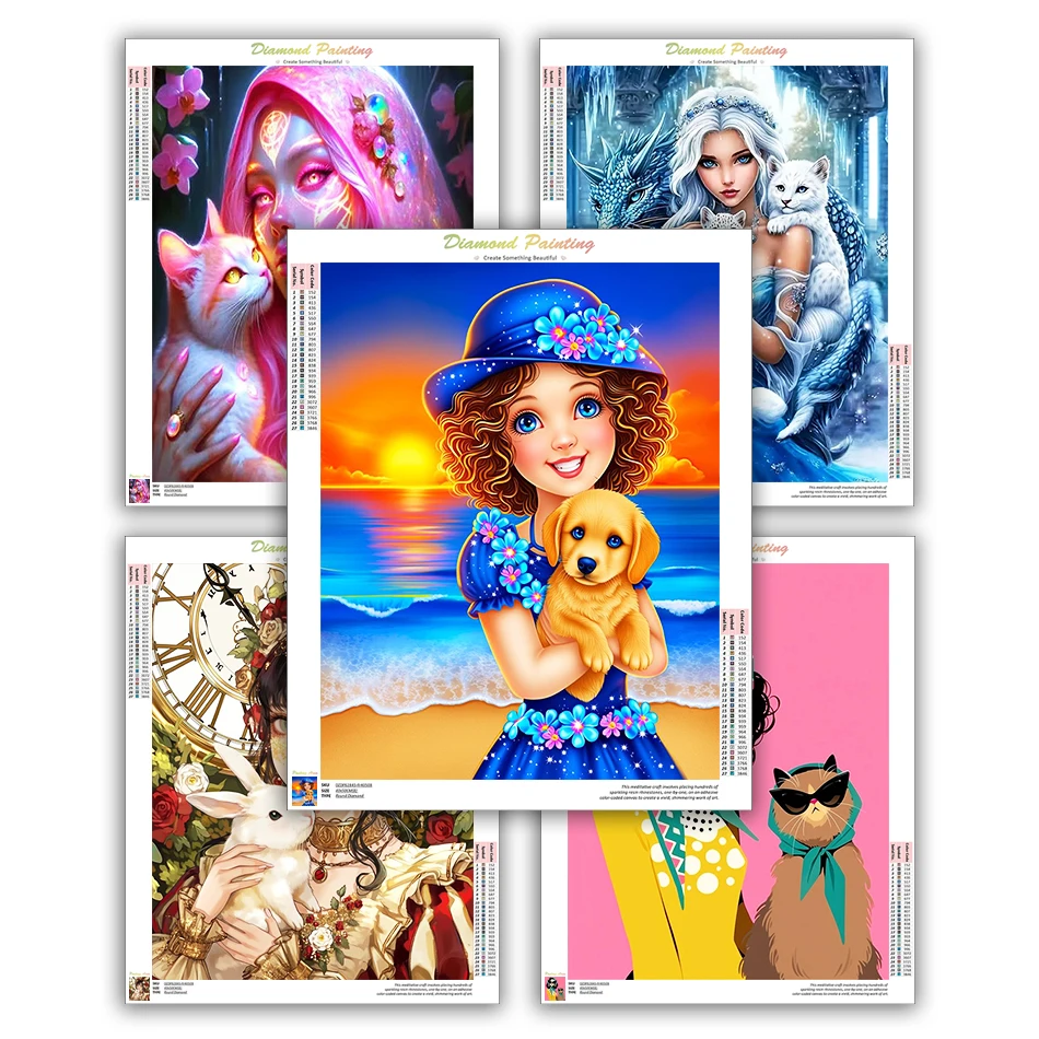 CHENISTORY Diamond Painting Kits Animals and women Unframe Diamonds For Picture Crafts Portrait Decorative Paintings Handwork