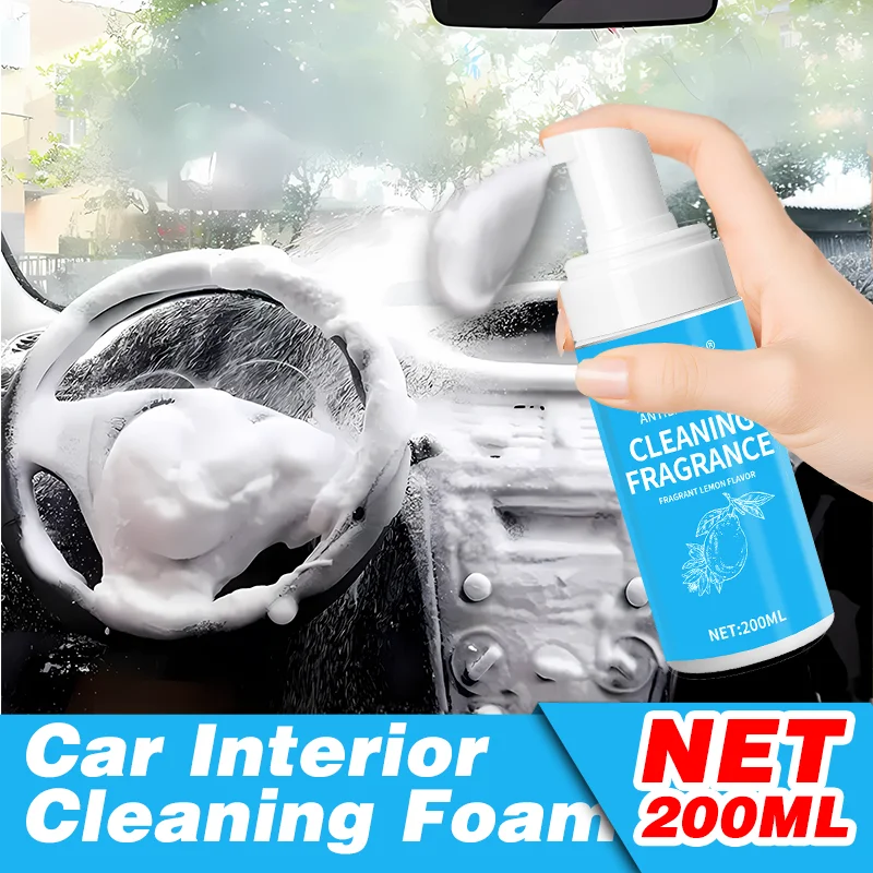KJM 200ML 3 Colors Car Interior Foam Cleaner Lemon Scent Waterless Stain Removal Quick Clean Dashboard Upholstery Leather Care