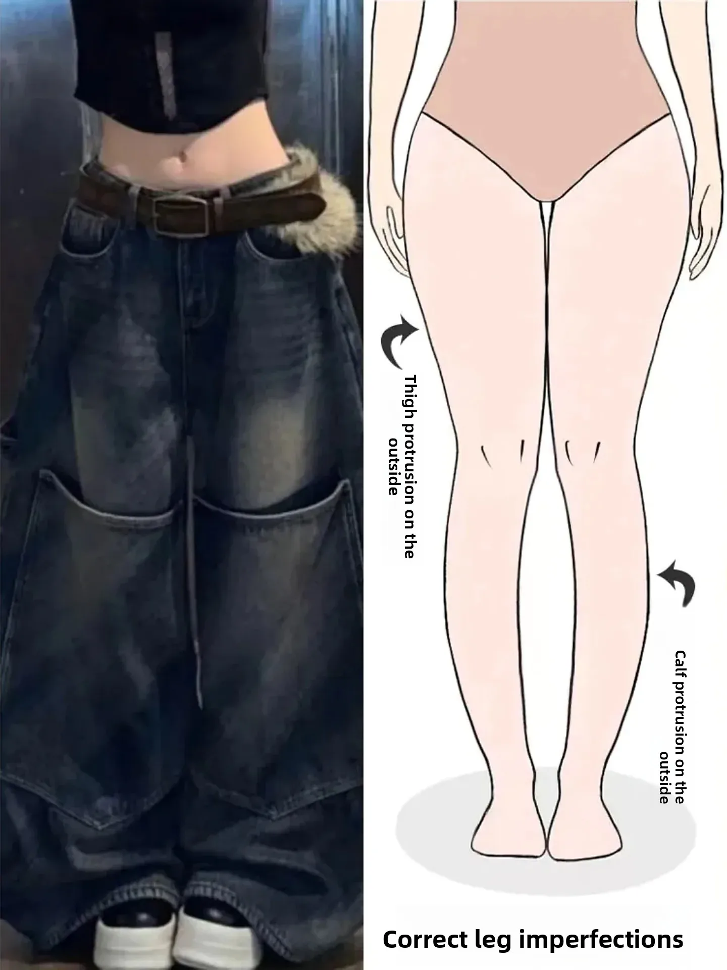 

Retro Large Pocket Denim Jeans Women's Spring New Street Loose Design Knife Pants for Pear Shaped Body Vintage Style