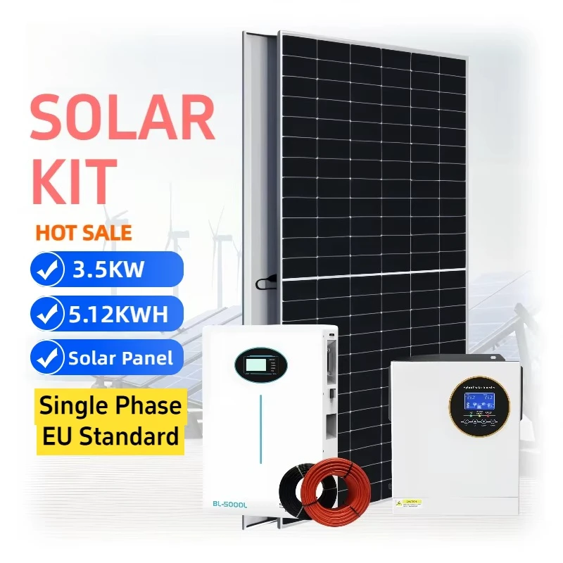 

3.5kW 24VDC European Union Single Phase Hybrid Solar Inverter Kit 5.12kWh LiFePO4 Battery 530W Solar Panel Solar System