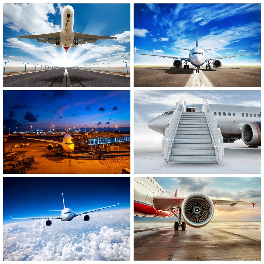 Airplane Birthday Party Backdrop Blue Sky Clouds Pilot Runway Adventure Awaits Custom Photo 1st Baby Shower Cake Banner Decor
