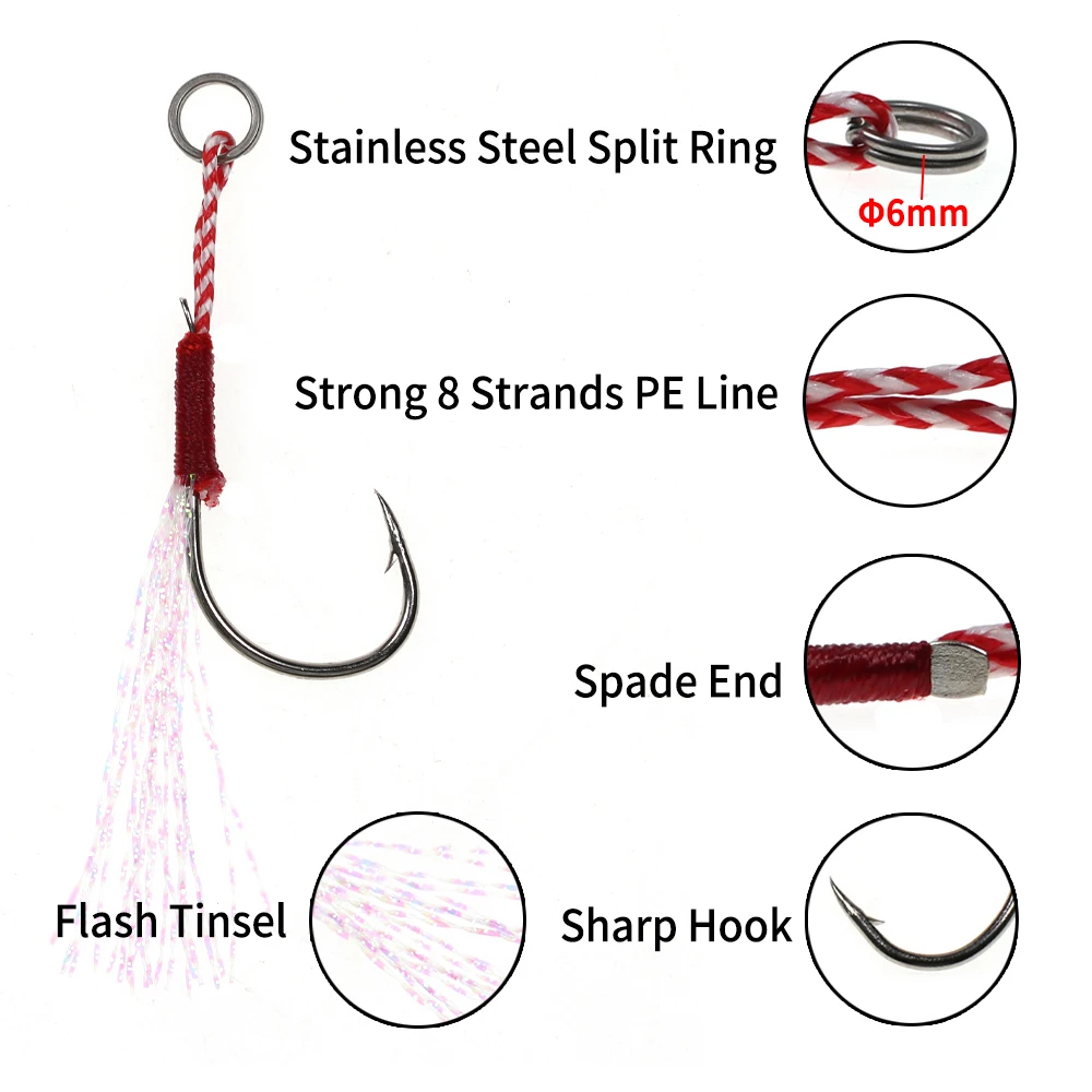 Elllv Anzuelos Jig con púas y anillo dividido – Pesca agua salada - imagen 4