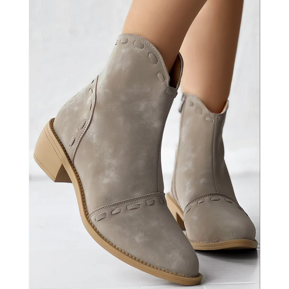 

2025 Autumn Winter Women Almond Toe Chunky Heel Ankle Boots Casual Going Out Pointed Toe Zipper Side Boots Fashion Footwear