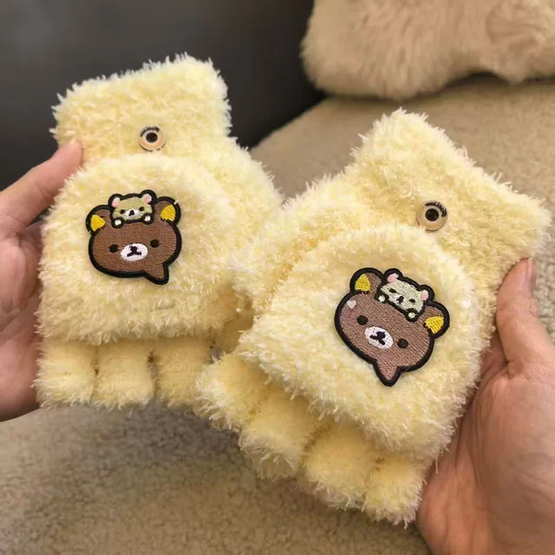 

Новые мультяшные перчатки Rilakkuma, студенческие зимние утолщенные перчатки на открытом воздухе, сохраняющие тепло, креативные перчатки с откидной крышкой, подарки для фестиваля друзей, вечеринки