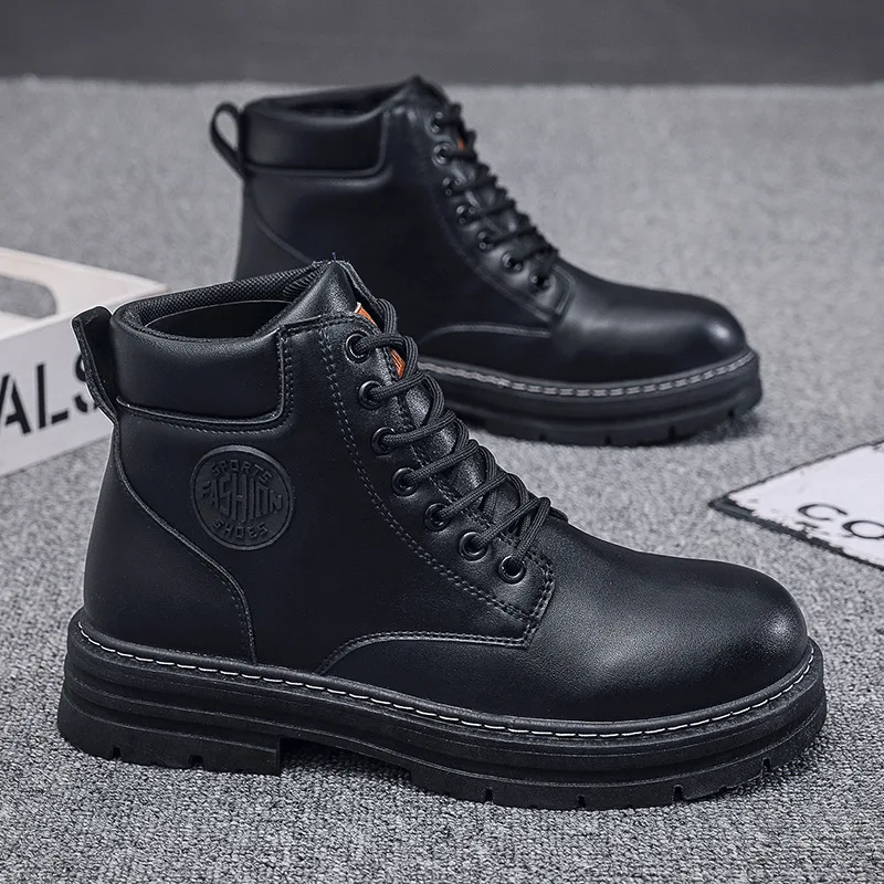 New autumn men shoes boots High Top Fashion Motorcycle Leather Shoes Outdoor leisure comfortable Boots male Lace-Up Botas