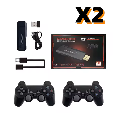 X2 Plus Game Stick 4K HD Video Game Console 2.4G Double Wireless Controller Game Stick For N64/PSP/PS1/GBA