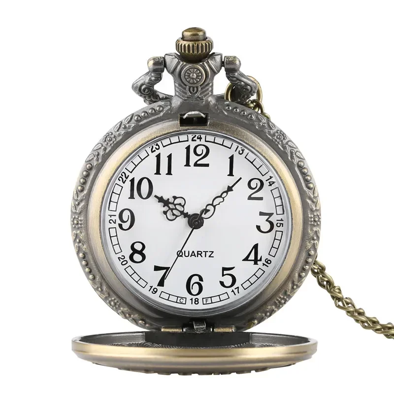 Vintage Pocket Watch for Men Women Arabic Numerals Quartz Analog Watches with Chain Marathon Design Collectable Timepiece Reloj