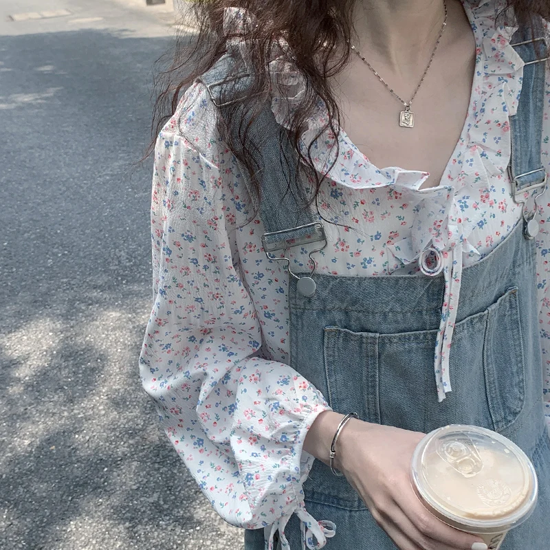 High Waist Denim Overalls Women's Summer Thin Fashion Age-Defying Small Size Wide Leg Floor-Length One-Piece Suit